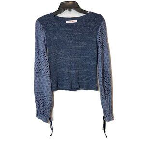 See By Chloe Womens Eyelet Balloon Sleeve Pullover Sweater Indigo XS Ribbed Knit